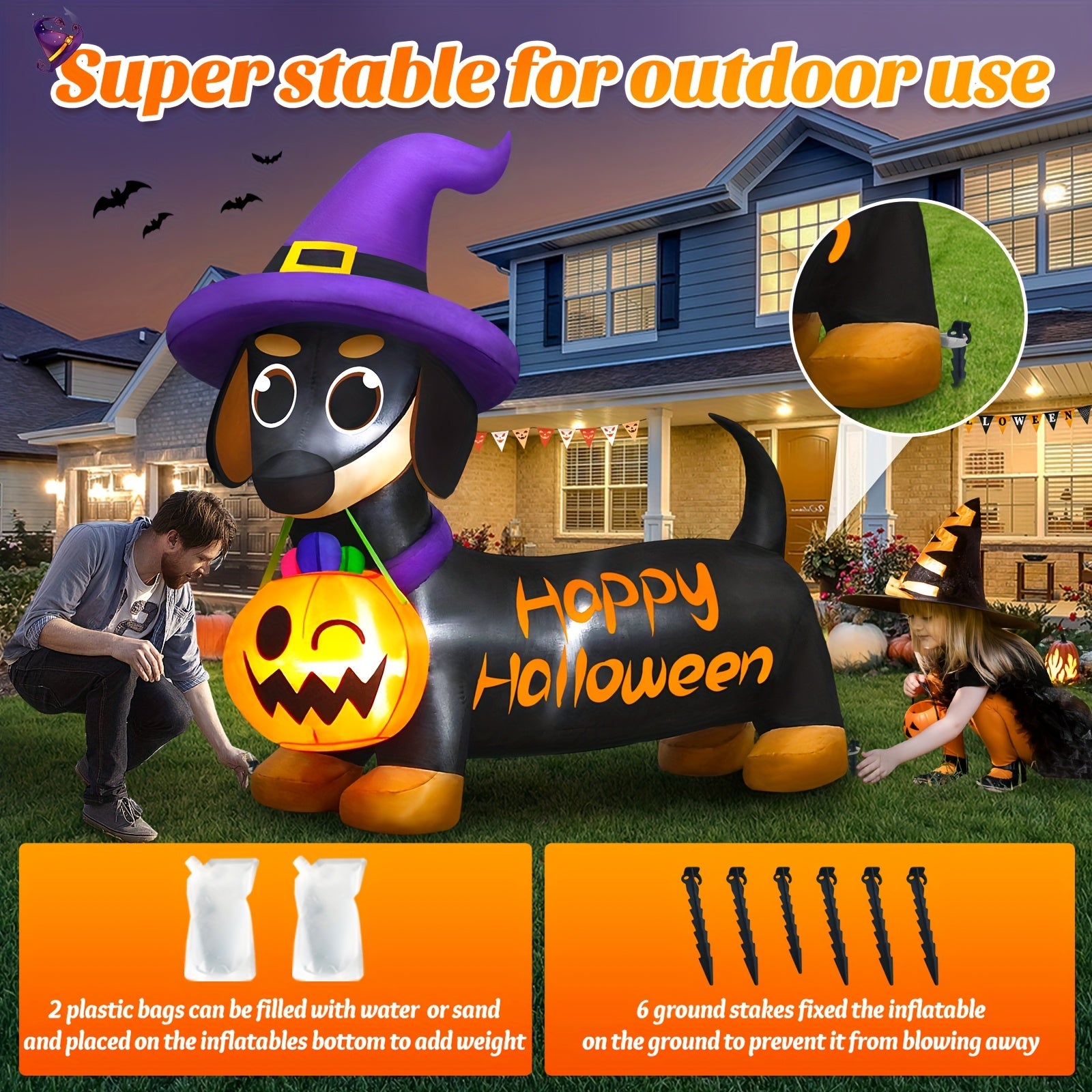 🎃 Howl-o-Ween Glow Pup – Dachshund Inflatable with Lights
