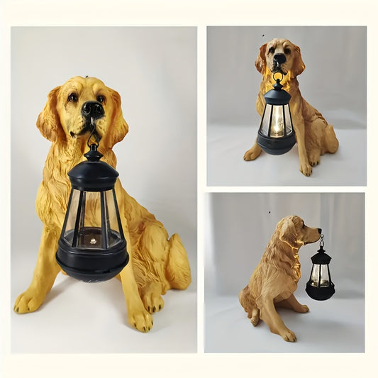 Sun-Kissed Guardian Retriever – Solar Lantern Statue