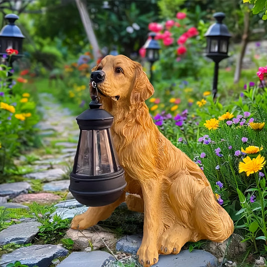 Sun-Kissed Guardian Retriever – Solar Lantern Statue