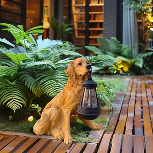 Sun-Kissed Guardian Retriever – Solar Lantern Statue